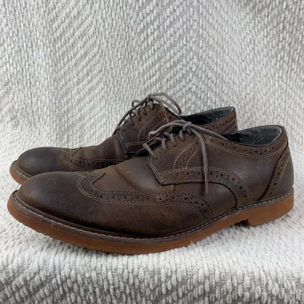 Nunn Bush Mens 10 Brown Leather Wingtip Brogue Oxford Dress Shoes Lace Up Casual